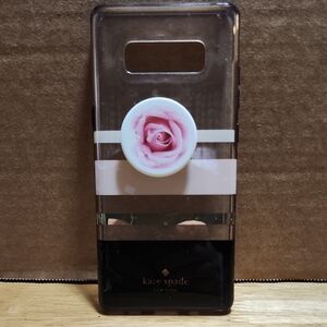 kate spade Black and Pink Striped Phone Case with Rose PopSocket Accent